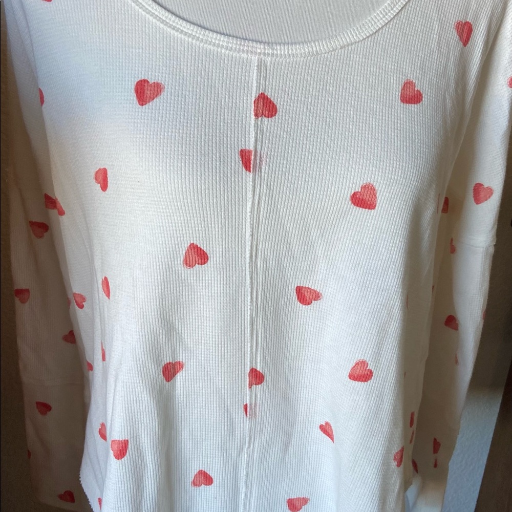 Lucky Brand Thermal tee Shirt long sleeve with hearts